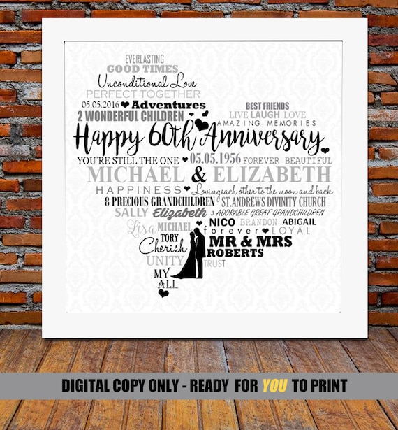 Personalized 60th Anniversary gift Diamond wedding