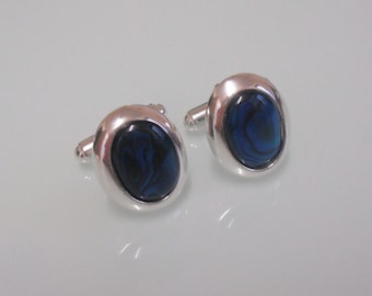 New Classic Sterling Silver & Blue Paua Shell/Abalone Oval 19 x 14mm Cufflinks