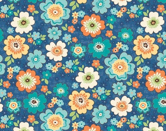Riley Blake - Road Trip - Road Blossoms Blue by Kelly Panacci