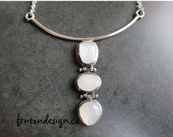 White Moonstone Drop Necklace, Faceted Moonstone Pendant, Handmade Necklace, Art Jewelry