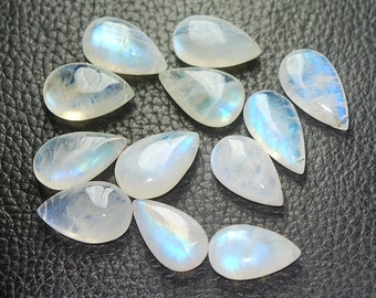 17 Pcs of Extremely Beautiful,Finest,Super Rare,BLUE Flashy RAINBOW Moonstone Smooth Pear Shape Briolettes,11-13mm Size,