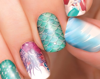 Ariel Disney nail transfers - illustrated nail art decals - little mermaid, Princess, Ariel - Disney nail stickers