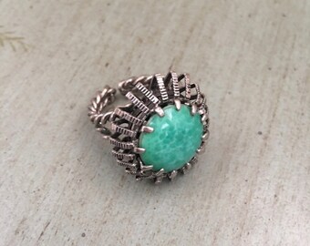 Vintage Silver Tone Green Stone Ring