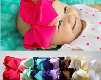 Baby headbands, 14 colors, 5 inch bow, lace headband, big bows, infant headbands, baby headband, baby gift, girl gift, new baby girl gift,