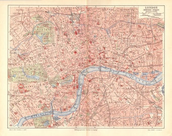 1904 Antique Map London Map Vintage London Map Antique London Map Antique England Map, Map of London