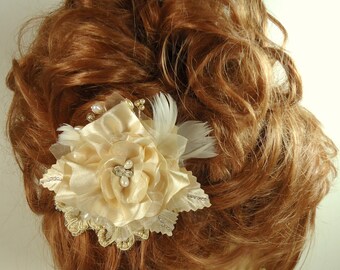 Bridal Hair Flower, Gold Hair Flower, Gold Hair Clip, Flower Hair Clip, REX16-204HC