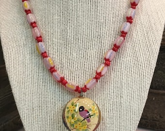 Glass Bead Necklace Hand Painted on Inside