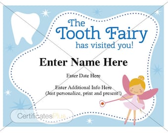 Tooth Fairy Certificate, kid certificate, award, child certificate, tooth fairy, childrens gift, lost tooth, dentist certificate, boy cert