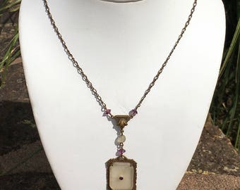 Antique Camphor Glass Necklace Vintage Victorian Art Nouveau Amethyst Crystal Czech Glass Jewelry Elise Pittelman