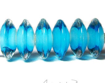 Aquamarine Disks Artisan Lampwork Glass Bead Set - Perfect for Aquamarine Bracelet or Aquamarine Necklace - Lovely with both Silver and Gold