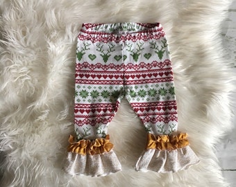 Christmas leggings, ruffles, pants, baby girl, holiday outfit, newborn, 0-3 months, 3-6 months, 6-12 months, 12-18 months, 18-24 months