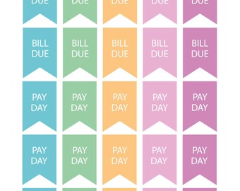 Bill Due & Pay Day Flags Planner Stickers Organiser Reminder
