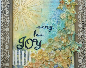 Sing For Joy Handpainted Mixed Media Painting Art 9X12 Framed Shabby Chic