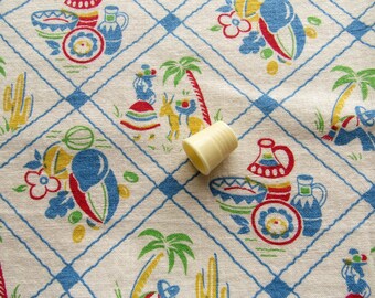 vintage FULL feed sack fabric -- red and blue southwest print