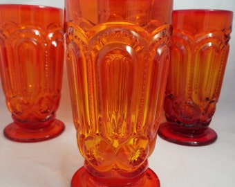 LE Smith Amberina Moon and Stars Ice Tea Tumblers, Orange Flame Moon and Stars Ice Tea Tumblers 13 Ounce