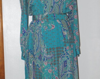Leslie Fay Vintage 70's/ 80's Secretary Dress with Organ Pleated Skirt and Matching Belt