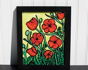 Poppy Painting - Red Poppies Wall Art - Original Mixed Media Floral Art - Flower Painting by Claudine Intner