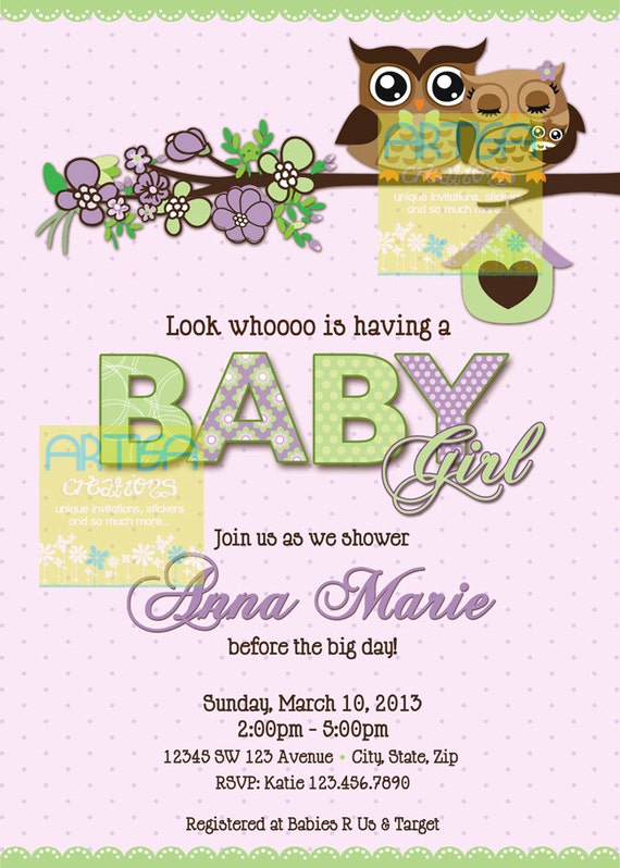 Owl Baby Shower Invitation Owls Baby Girl Shower Invitation