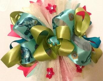 elephant hair bow, summer hair accessories, elephant, blue elephant, Birthday bow, alligator clip, gifts for girls, little girls bows