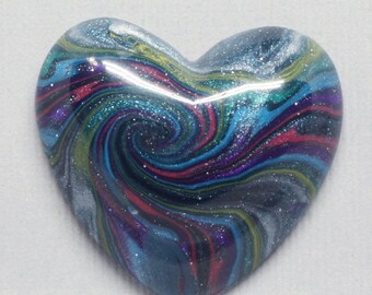 Pink, Blue, Green and Purple Polymer Clay Heart Shaped Cabochon