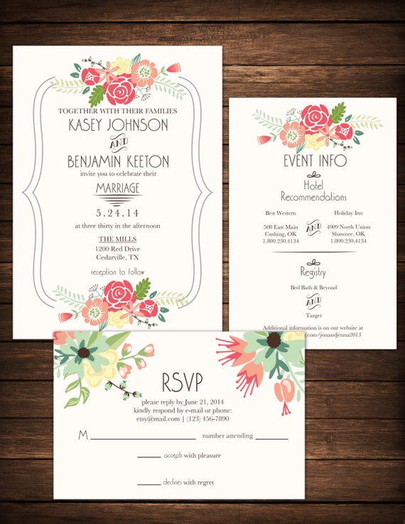 Wedding Invitation DIY Printable Cream Floral