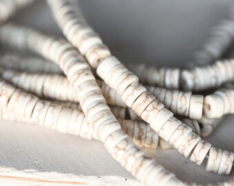 2353 Ivory cylinder beads 6x3 mm Turquoise heishi beads Turquoise Turquoise tube stones White turquoise beads Gemstone turquoise beads.