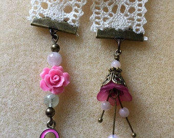 Breast Cancer bookmark with pink flowers