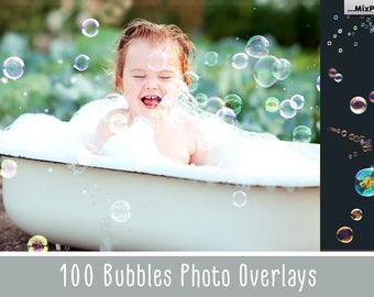 100 Bubbles Photoshop Overlays, Soap Bubbles Overlay, PNG Bubbles, Realistic Soap bubble Photo effect, digital bacdrop, bubble backdrop