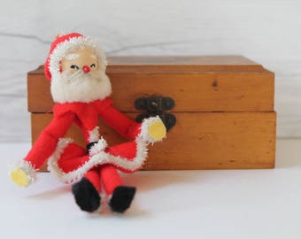 Vintage Spun Cotton and Felt Santa Ornament, Vintage Christmas Decor