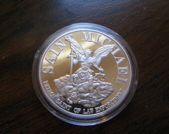 Saint Michael Prayer Coin -  Patron Saint of Law Enforcement - Silver Plated