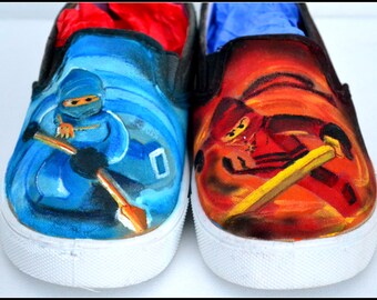 Ninja Shoes, Boys Shoes, Painted Shoes for Boys, Ninjas, Boys Ninja Shoes, Unique Gift For Boys, Boy Gift, Boys Shoes - FAST SHIP!