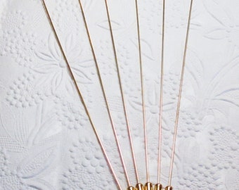 Gold Plated Hat Pins_6 inches long_6 pieces_Findings_Victorian_Edwardian_Steampunk