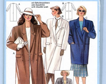 Vintage Burda 6466 Women's Coat Double Breasted Jacket Overcoat UNCUT Sewing Pattern Size Large 44 to 48 Calf Above Knee or Below Hip Length