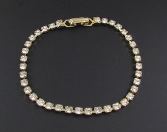 Rhinestone Tennis Bracelet, Rhinestone Bracelet, Faux Diamond Bracelet, Gold Bracelet, Delicate Bracelet
