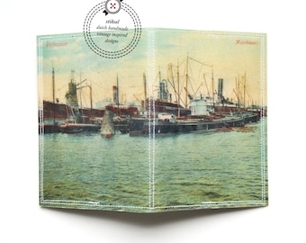 Passport Cover - Rotterdam harbour vintage postcard