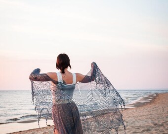 Hand knitted bridal shawl, Mohair lace shawl, Oversized knit lace shawl, Knit wedding shawl, Hand knit beaded lace shawl, Autumn wedding