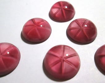 4 Vintage 15mm Glass Ruby Moonstone Cabochons