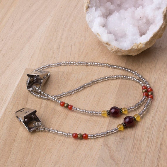Napkin clips chain Red agate and brown bead napkin chain