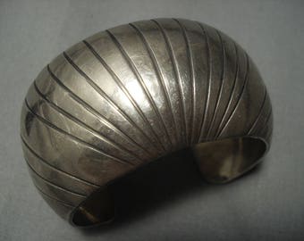 Navajo Bracelet Superior Vintage Navajo Sterling Silver Convex Bracelet