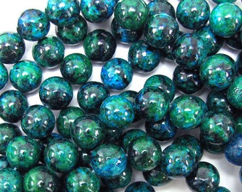 12mm blue green azurite round beads 15.5" strand 31363