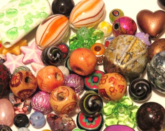 100+ Bead Grab Bag Assorted Bead Mix. Bead Destash, Assorted sized beads, Bead Soup, variety bead assortment Wooden, Glass, Acrylic Beads