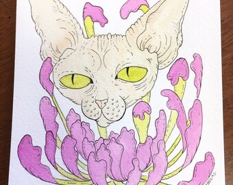 Sphynx - Original 5 x 5 Watercolor Painting