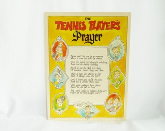 1975 Tennis Player's Prayer Poster - Humorous Cardboard Sports Poster to Hang or Stand Up - Vintage 1970s