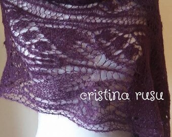 Plum lace shawl ,knitting shawl ,hand knitted lace stole, knitted shawl, gift for her , gift for mom ,wedding shawl,scarf,Mohair shawl
