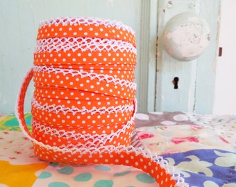 Orange Polka Dot Crochet Edge Double Fold Bias Tape (No. 5)