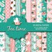 Tea time digital paper, tea background, tea pattern, flower digital paper, flower pattern, cake, tea pot, mint paper, pink digital, seamless
