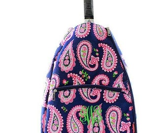 Monogrammed Paisley Tennis Racket Monogrammed Paisley Tennis Bag Personalized Paisley Tennis Racket Shabby Paisley Navy Bag