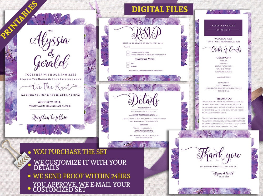purple wedding invite template purple invitation printable