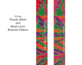 Peyote Pattern - pp60 - 2 Drop Peyote Stitch Bracelet Pattern - Bead Loom Bracelet Pattern