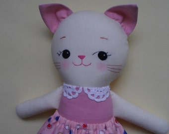 Cat Plush Doll - Handmade cloth doll kitty ragdoll - Made to Order